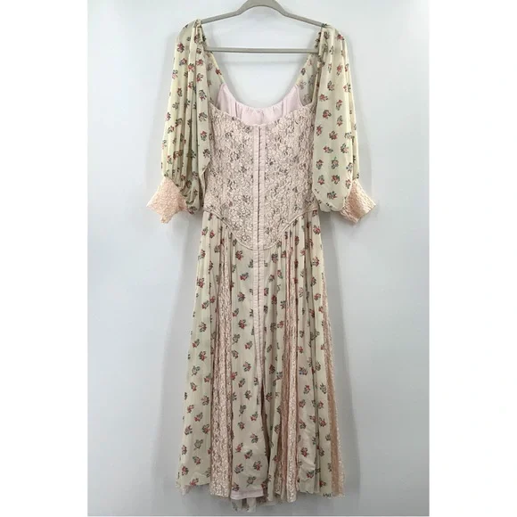 We Are HAH Maiden Memphis Corset Midi Dress in Almond Milk Cottagecore sz Large - Picture 5 of 14